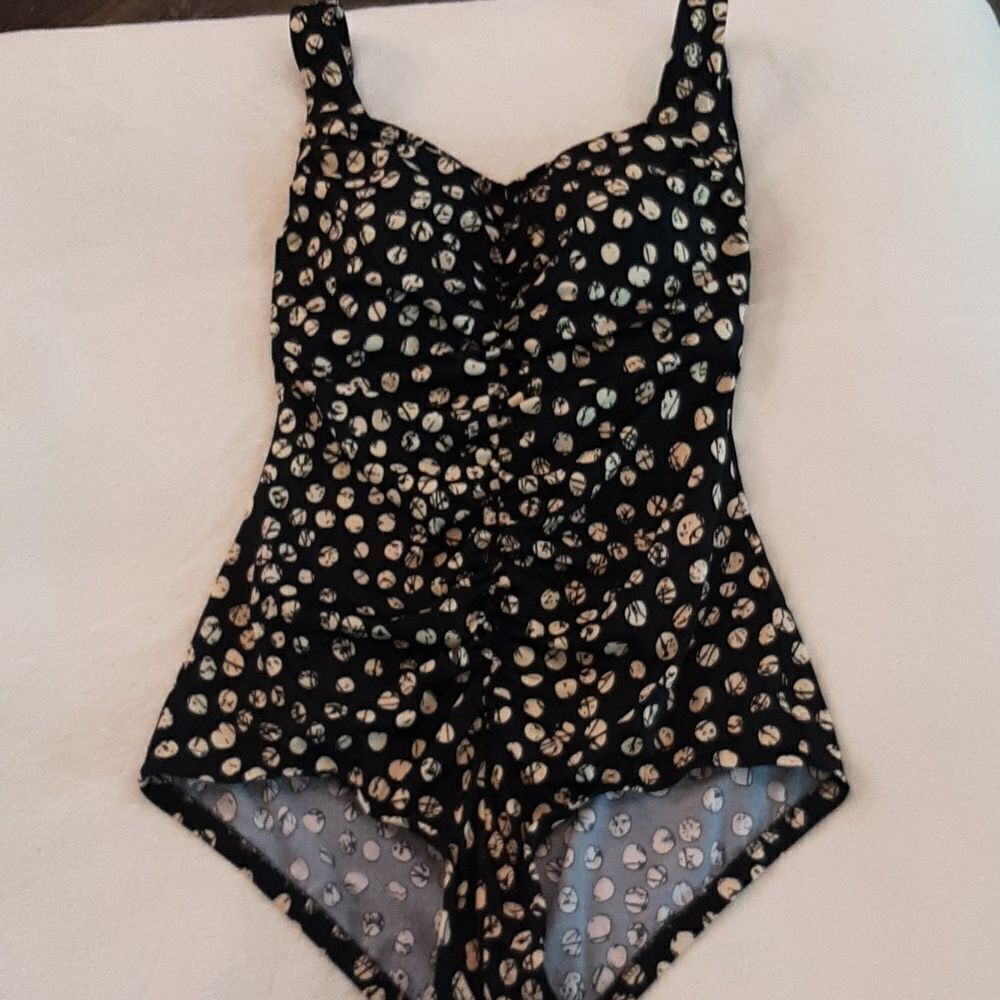 Retro Black One-Piece Swimsuit with Cream Polka Dot Print Le Cove